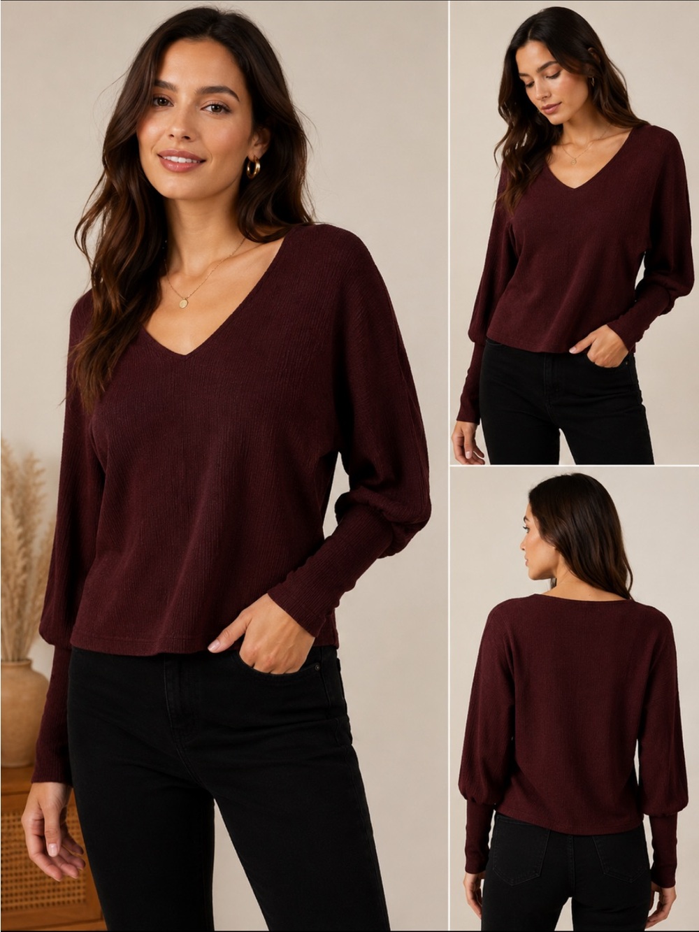 Banana Republic V-Neck Sweater in Deep Burgundy